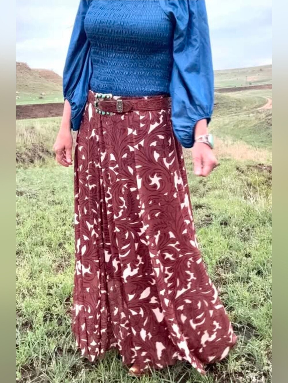 NWT Sterling Kreek Women's Brown Floral Maxi Skirt L/XL
